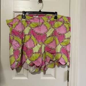 Vibrant Pink and Green Patterned Crown and Ivy Scalloped Shorts priced as marked